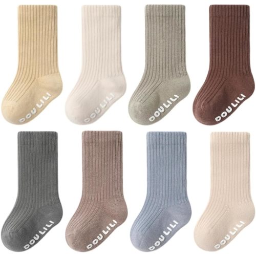 QandSweet Baby Boy Combed Cotton Socks Toddler Ankle Sock Non-Skid for Newborn Infant Childrens - Crew 8pairs