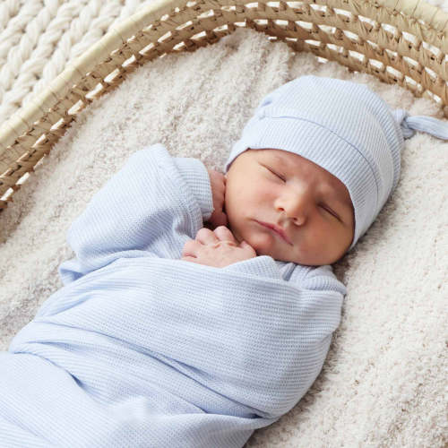 Ice Blue Bamboo Waffle Oversized Swaddle Blanket