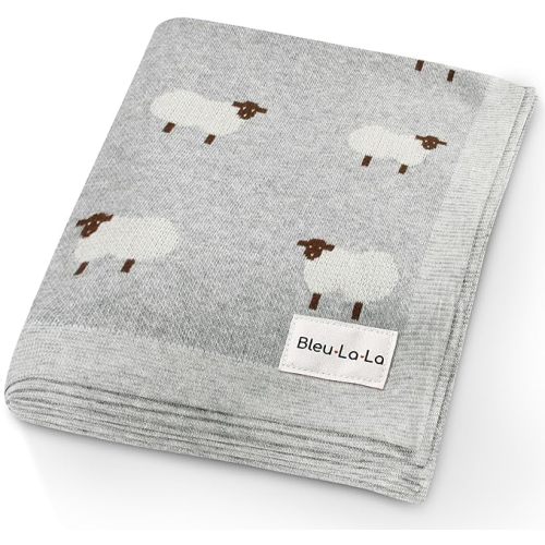 Knit Baby Swaddle Blanket - 100% Cotton Soft Cozy Lightweight Unisex Receiving Swaddling Crib Stroller Quilt Blanket for Shower Gift Registry for Newborns Infants & Toddlers (Sheep - Grey)