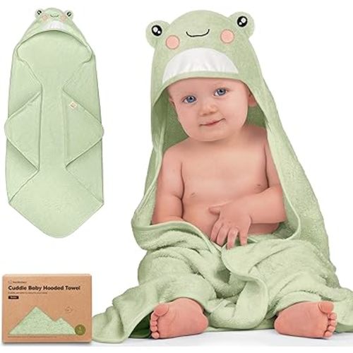 KeaBabies Hooded Baby Towel for Newborn - Viscose Derived from Bamboo Large Baby Bath Towels with Hood for Boys, Girls, Toddler, Extra Absorbent & Soft Newborn Bath Essentials (Frog, Petite)
