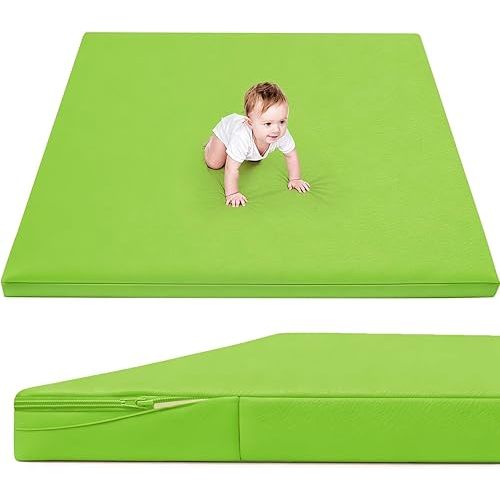 Waterproof Baby Play Mat for Floor 1.3"Thick Memory Foam 50*50 Cushion Playpen Playmat Tummy Time Crawling Mat Nursery Rug Pad Mattress Create Soft & Safe Area for Infants,Toddler,Kids,Green