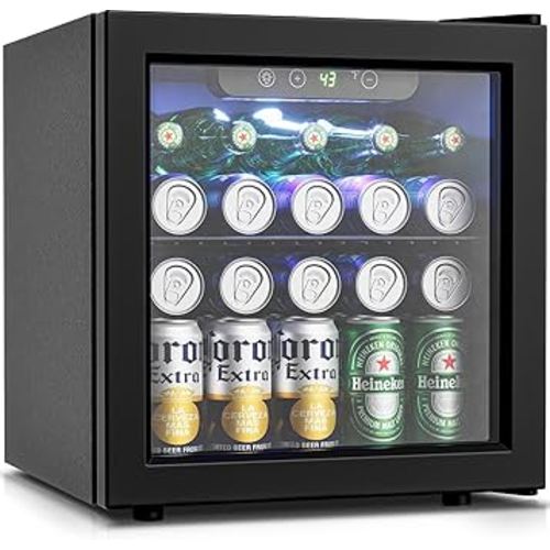 50 Can Beverage Refrigerator Cooler - 1.3 Cu.Ft Mini Fridge with Glass Door, Soda Beer Drink Wine Fridge, Countertop Small Refrigerator for Bedroom Office Home Dorm Bar, Black
