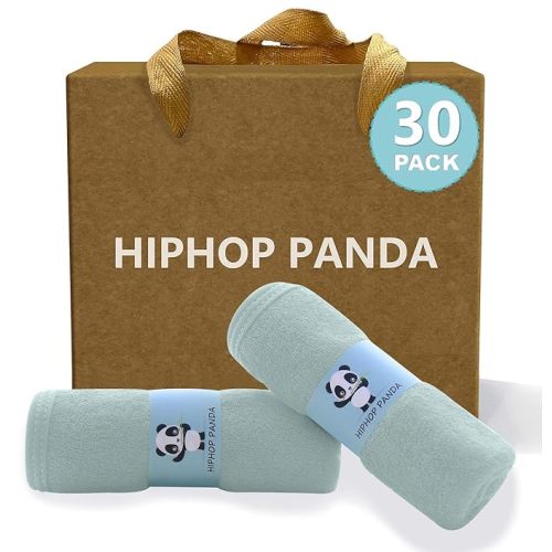 HIPHOP PANDA Baby Washcloths, Rayon Made from Bamboo - 2 Layer Ultra Soft Absorbent Newborn Bath Face Towel - Reusable Baby Wipes for Delicate Skin - Green, 30 Pack