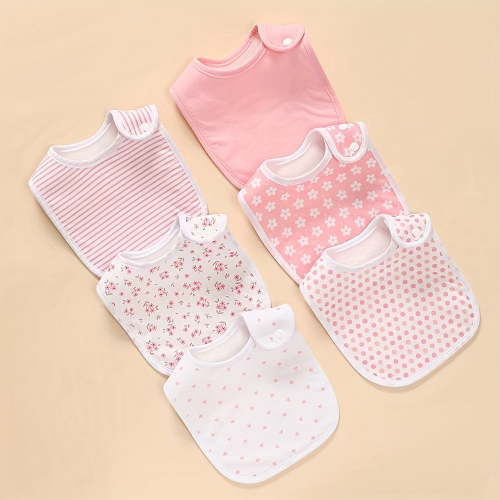 Benoxine Unisex Baby Bibs Soft Absorbent Snap Closure Drool Bibs,Pink 6 Pack