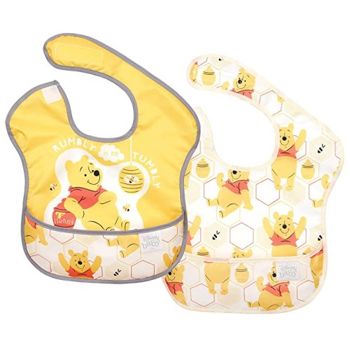 Bumkins Disney Winnie The Pooh SuperBib, Baby Bib, Waterproof, Washable, Stain and Odor Resistant, 6-24 Months (Pack of 2) - Hunny