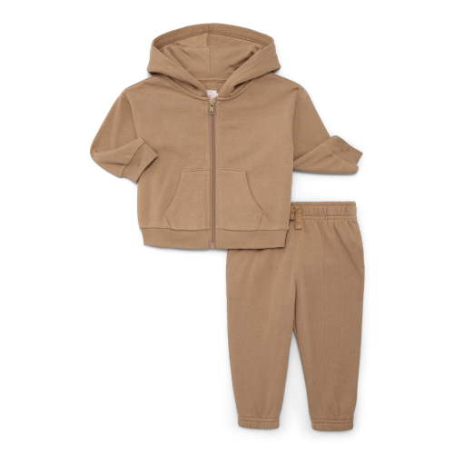 Wonder Nation Baby Unisex Fleece Zip Hoodie and Joggers Set, 2-Piece, Sizes Newborn-18 Months