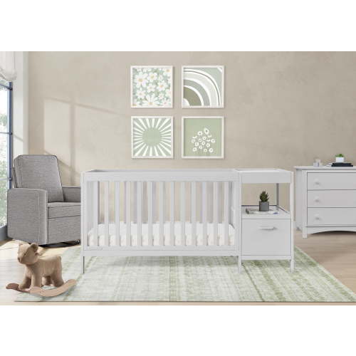 Delta Children Alice 5-in-1 Convertible Crib and Changer - Greenguard Gold Certified, Moonstruck Grey