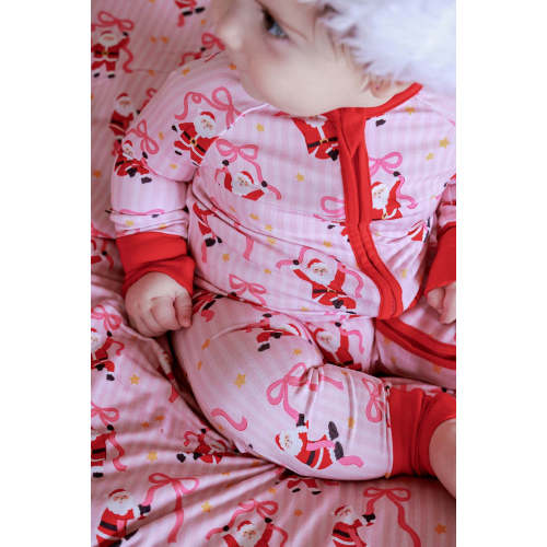 Christmas Bamboo Convertible Zipper Romper in Jolly Ribbons | Caden Lane