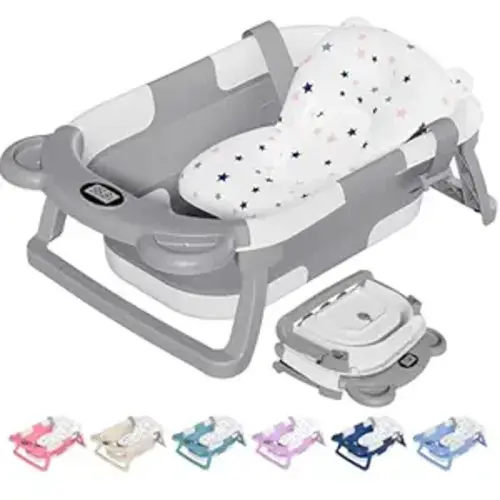 TPN Collapsible Baby Bathtub, Baby Bath Tub with Soft Cushion & Real-Time Thermometer, Baby Bathtub Infant to Toddler Tub (0-36 Months), Portable Newborn Travel Bath tub