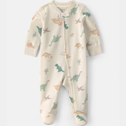 Baby Dinosaur 100% Cotton 2-Way Zip Sleeper - Cream | Carter’s Oshkosh Canada