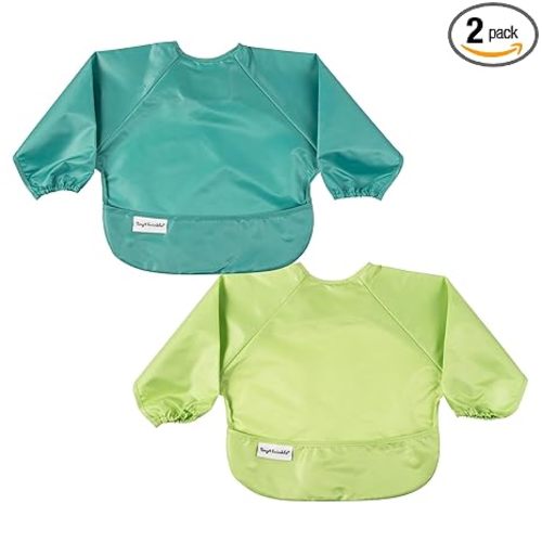 Tiny Twinkle Long Sleeve Bib for Babies & Toddlers | 2-Pack Waterproof Smock Bib for Eating | Machine Washable & Mess-Proof Feeding Essentials | Newborn Shower Gift (Rainforest,6–24M)