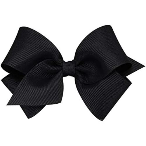 Wee Ones Girls' Plain Wrap Classic Grosgrain Hair Bows on a WeeStay No-Slip Hair Clip, Handmade, Small, Black