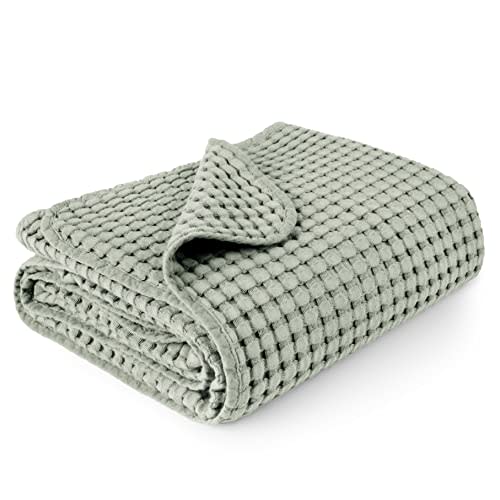 Konssy Waffle Baby Blankets, Nursery Blankets for Boys Girls, Swaddle Blankets Neutral Soft Lightweight Toddler and Kids Throw Blankets(Light Green)