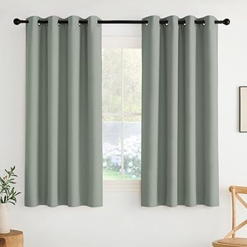 NICETOWN Sage Green Sound Blackout Curtains Blocking Drapes - Grommet Thermal Insulated Shades for Living Room, Yard, Bedroom, Office, Closet - Machine Washable, 2 Panels, W52 x L63