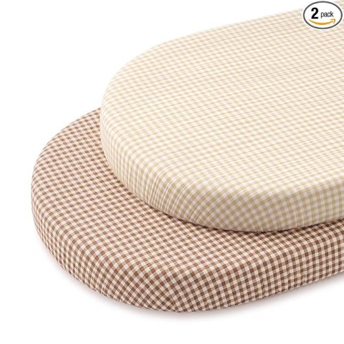 Blissful Diary Muslin Fitted Sheet - Beige & Brown Gingham, Bassinet Sheets, 2 Pack