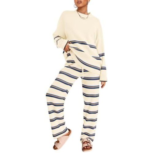 LILLUSORY 2 Piece Sets for Women 2025 Two Piece Lounge Sets Fall Fashion Oversized Striped Knit Sweaters Outfits Clothes