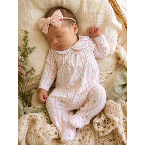 Smocked Peter Pan Snap Footie, Marnie Rosebud Stripe