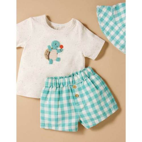 Tee and Short Set Lagoon Gingham - Purebaby | Maisonette