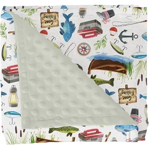Gone Fishing Baby Blankets for Girl Boy Fishing Lover Gift Soft Mink Dotted Backing Double Layer Swaddle Blanket Camping Adventure Vacation Outdoor Bed Throws for Newborn Toddler Nursery 30x40