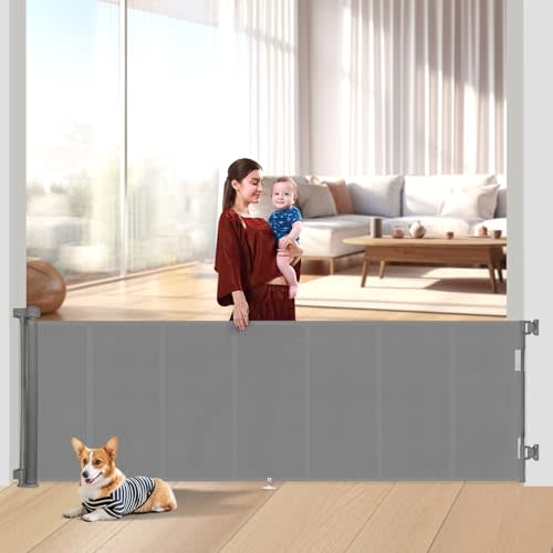 Miumoon 120 inch Retractable Baby Gates 34 inch Tall, Retractable Gate with Reinforced Strip Design to Prevent Crawling Through, 10 FT Extra Wide Retractable Dog Gate for Indoor/Outdoor