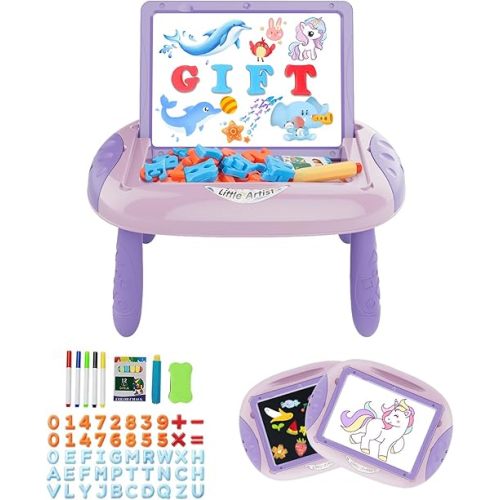 Gift for 1-2 Years Old Girl, Girl Toys with Magnetic Letters and Numbers, Portable Doodle Board Easel, Learning and Educational Toy for 1-2 Years Old Girls (Pink Purple)