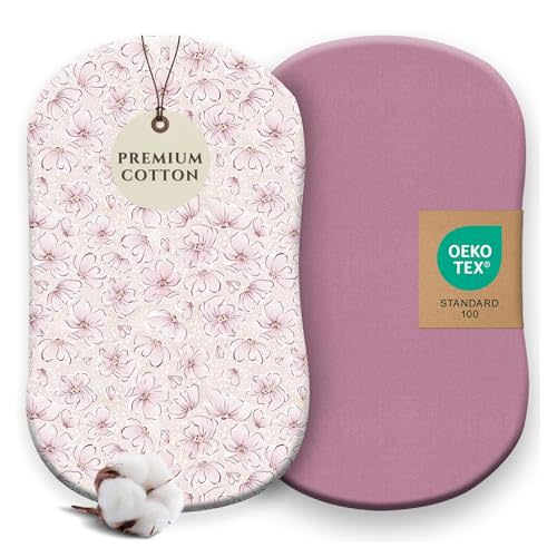 Pobi Baby Bassinet Sheets for Girls, 2-Pack, Cotton Blend (Blossom) | Bedside Bassinet Sheet, Girls, Halo BassiNest Compatible, Cotton Blend, Jersey Knit, Soft, Snug, Newborn, Machine Wash, Safe