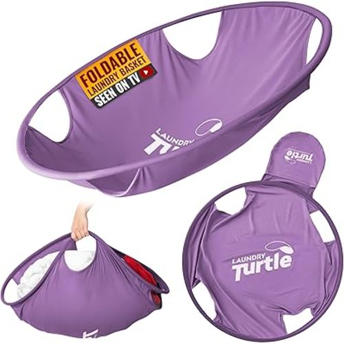 Laundry Turtle Collapsible Laundry Basket | Revolutionary Foldable Laundry Hamper | Innovative Laundry Basket for Dirty Clothes Washing & Dryer Removal Portable Laundry Grabber (Lavender, Large)