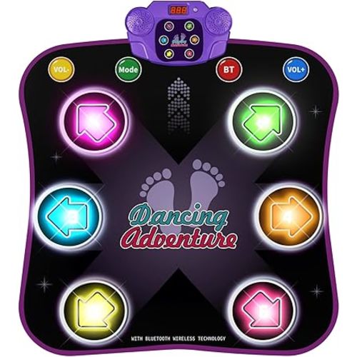 Flooyes Dance Mat Toys for 3-12 Year Old Kids, Electronic Dance Pad with Light-up 6-Button Wireless Bluetooth, Music Dance with 5 Game Modes, Birthday Toys Gifts for 3 4 5 6 7 8 9 10+ Year Old Girls