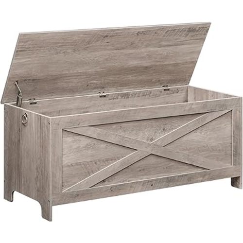 47.2" Toy Chest, Sturdy Entryway Storage Chest with Safety Hinges, Retro Toy Box, Wooden Look Accent Furniture for Living Room, Bedroom, Greige SCGY48801N1