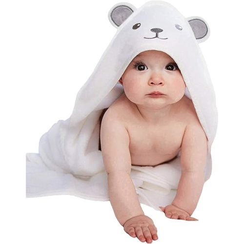 HIPHOP PANDA Ultra Soft Hooded Baby Towel - 2-Layer Thick 500GSM Absorbent | Rayon Made from Bamboo, Hooded Bath Towel for Newborn, Infant, Toddler, Baby Registry - Bear, 30x30 In