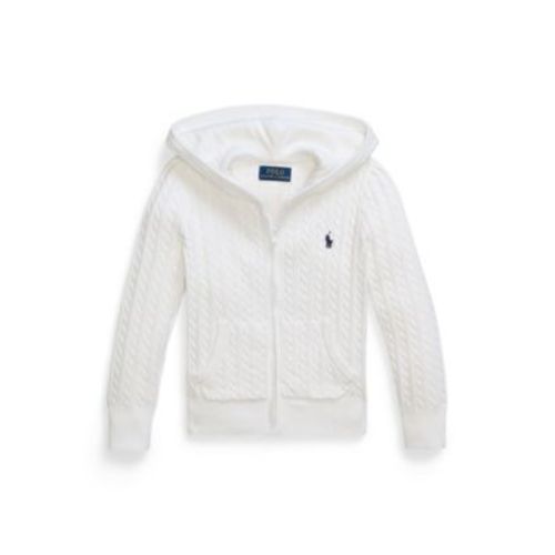 4T White Toddler and Little Girls Mini-Cable Cotton Full-Zip Hoodie