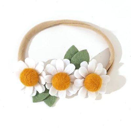 Felt Daisy Baby Headband- Two Groovy and Wild One Party Accessories, Woodland Baby Headbands, New Born Shooting Props, Half Birthday Flower Headband