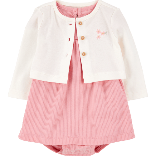 Pink/Ivory Baby 2-Piece Bodysuit Dress & Cardigan Set | Carter’s Oshkosh Canada
