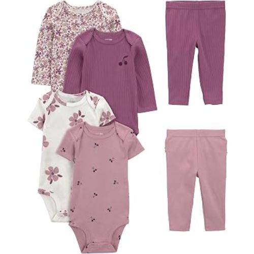 Simple Joys by Carter's Baby Girls 6-piece Bodysuits (Short and Long Sleeve) and Pants Set