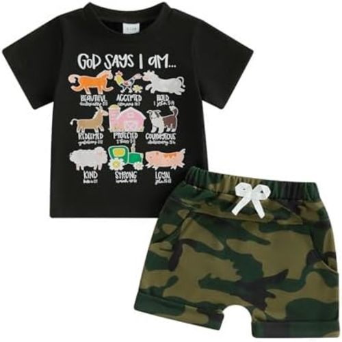 Nyapruwe Toddler Kids Baby Boy Summer Clothes 1T 2T 3T 4T 5T Boys Outfit Short Sleeve Shirt Top Camouflage Shorts Set