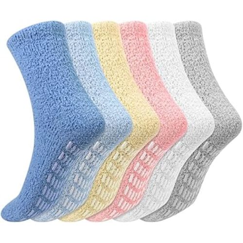 6 Pairs Fluffy Socks Non Slip Socks for Women Winter Slipper Socks Fuzzy Bed Socks Cosy Sleep Socks Soft Fluffy Hospital Socks with Grip