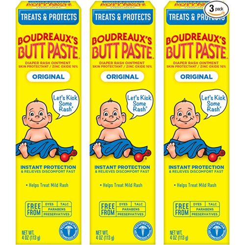 Boudreaux's Butt Paste Original Diaper Rash Cream, Ointment for Baby, 4 oz Tube, 3 Pack