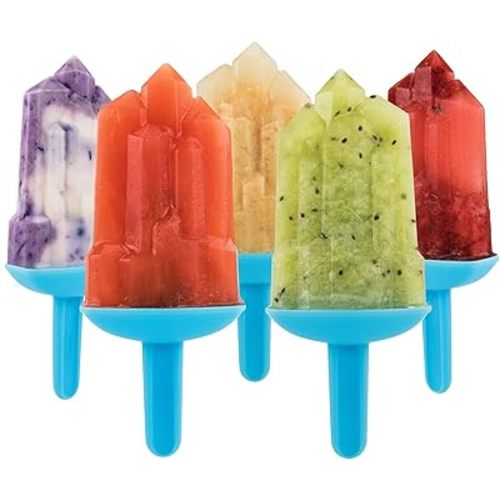 Tovolo Popsicle Molds with Sticks (5-Pack, Gem) - Reusable Ice Pop Molds & Sticks for Homemade Flavored Ice Pops & Frozen Snacks - Popsicle Maker with Stand, Dishwasher Safe & BPA-Free – Ice Blue