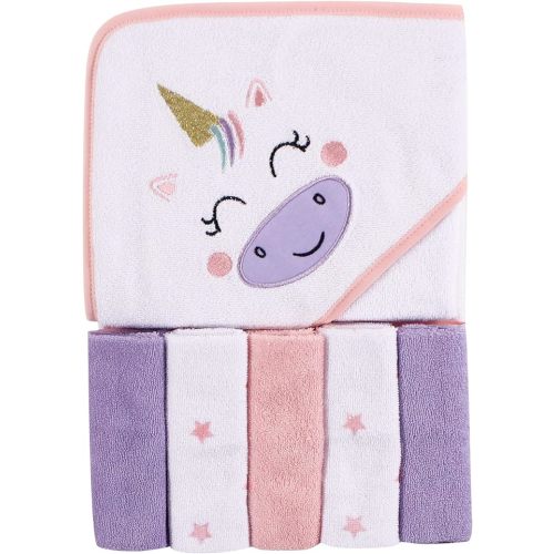 Luvable Friends Unisex Baby Hooded Towel with Five Washcloths, Unicorn, One Size
