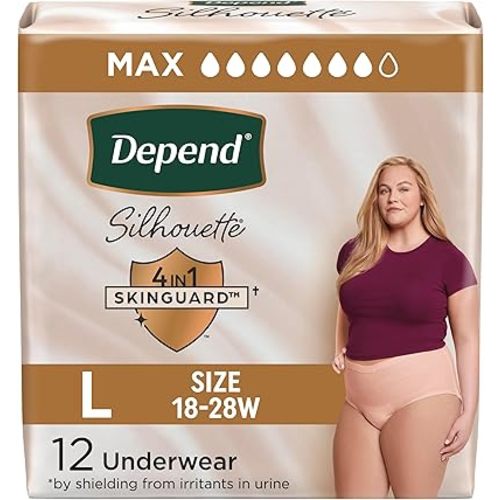 Depend Silhouette Adult Incontinence & Postpartum Underwear for Women, Maximum Absorbency, Large, Pink, 12 Count