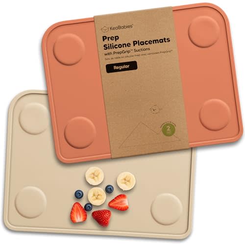 KeaBabies 2pk Silicone Placemats for Toddlers, Kids, 12x9 (Terracotta, S) | Non Slip Suction Silicone Placemat for Restaurants, Dining Table,Travel, Easy to Clean, Food Grade/BPA-Free, Small Table Mat