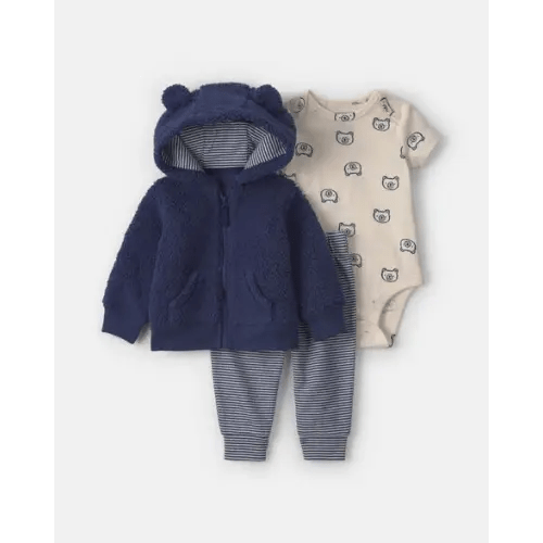 Baby Boy 3-Piece Bear Teddy Fleece Layering Set - Navy Blue/Cream | Carter's