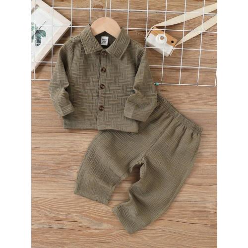 SHEIN Baby Boy Long Sleeve Shirt And Pants Set - Textured Fabric, Suitable For All Seasons | SHEIN USA