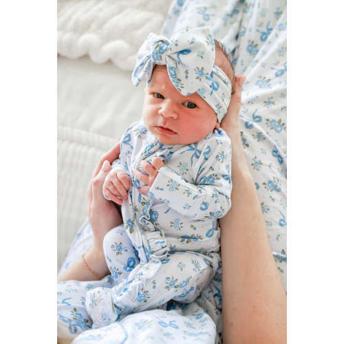 Ruffle Zipper Bamboo Footie in Tied In Blooms | Caden Lane