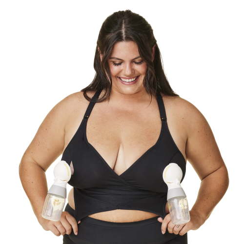 BRAVADO! DESIGNS 2-in-1 Pumping & Nursing Bra Hands Free for Maternity & Breastfeeding, Black, Large Plus