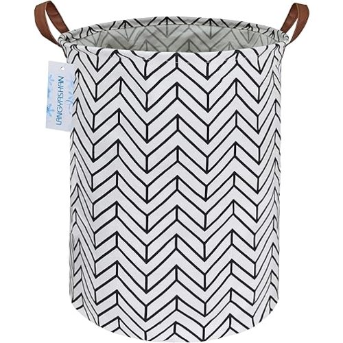 LANGYASHAN Laundry Basket Canvas Fabric Collapsible Organizer Basket for Storage Bin Toy Bins Gift Baskets Bedroom Clothes Children Nursery Hamper (Geometric)