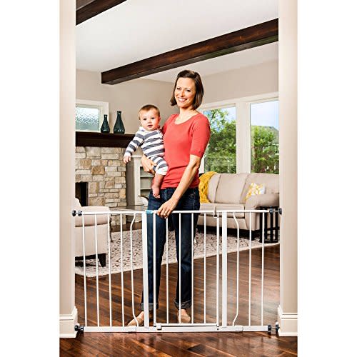 Regalo Easy Open 47-Inch Super Wide Walk Thru Baby Gate, Bonus Kit, Includes 4-Inch and 12-Inch Extension Kit, 4 Pack Pressure Mount Kit and 4 Wall Cups and Mounting Kit, 11 Count (Pack of 1)