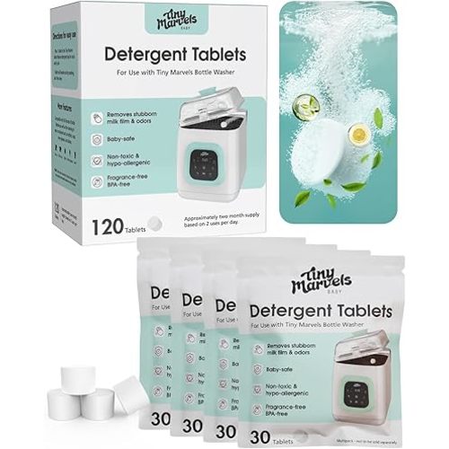 120PCS Bottle Washer Tablets Compatible with Baby Brezza, Momcozy ,Grownsy & All Brands, Detergent Tablets for Bottle Washers, Detergent Cleaning Tablets for Baby Bottles, Deep Cleans Milk Residue