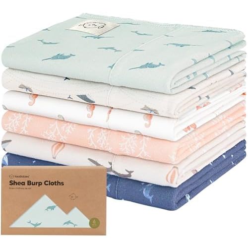 Organic Burp Cloths Baby Boy Girl, 6pk Large Burping Cloths (Marine Muse)