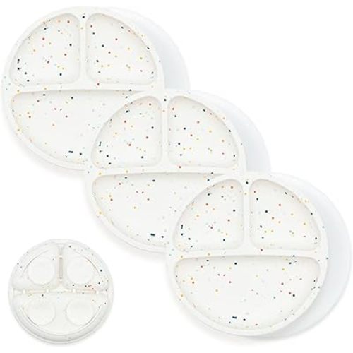 WeeSprout Suction Plates for Babies With Lids & Toddlers - 100% Silicone, Dinnerware Stays Put, Divided Design for Picky Eaters, Microwave & Dishwasher Friendly, 3 Pack